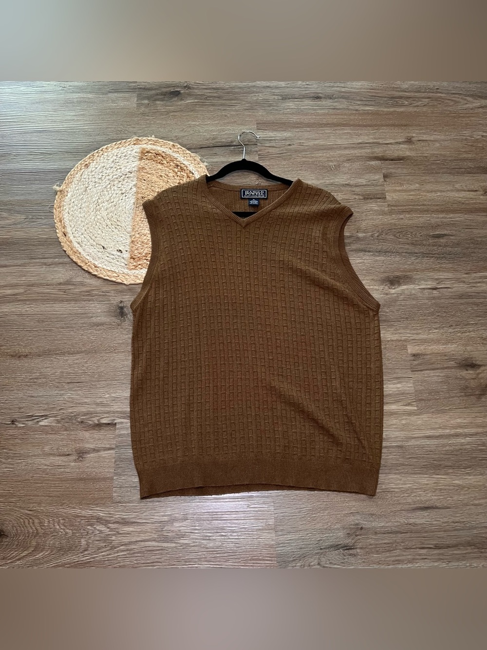 HAROLD POWELL Vtg Brown Knitted Ribbed Cashmere Silk Blend Sweater Mens Vest